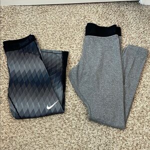 BUNDLE - Nike Dri-Fit Gray and Black Running Performance Leggings - Size Medium